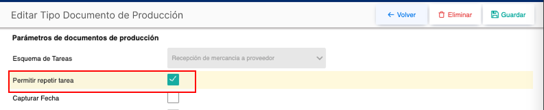 Tipo documento producción - Repetir tarea