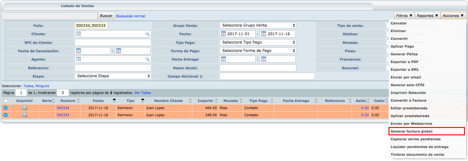 Formato factura global accion