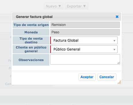 Dialogo factura global