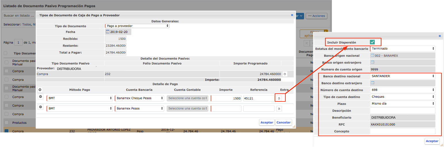 Dispersión bancaria - Pagos programados