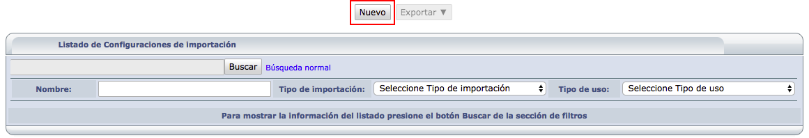 Listado de Configuraciones de Importaciones