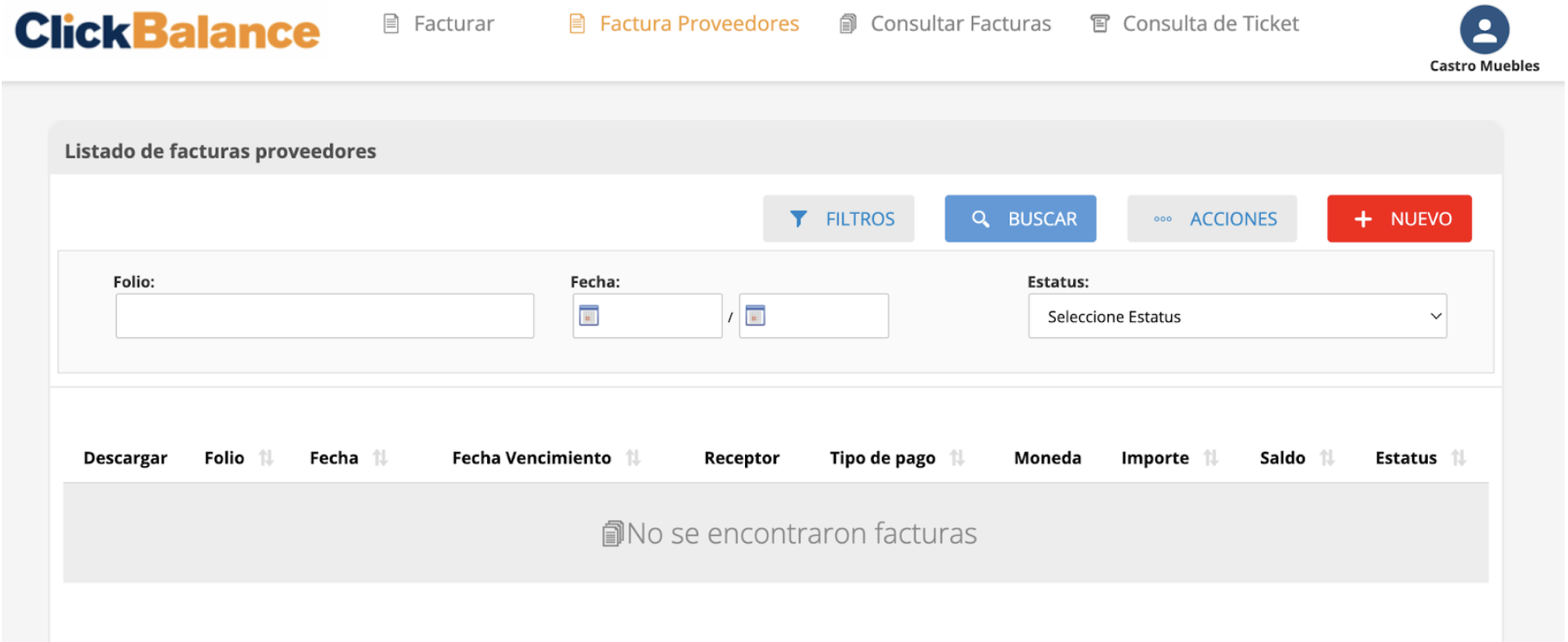 Listado de facturas proveedores