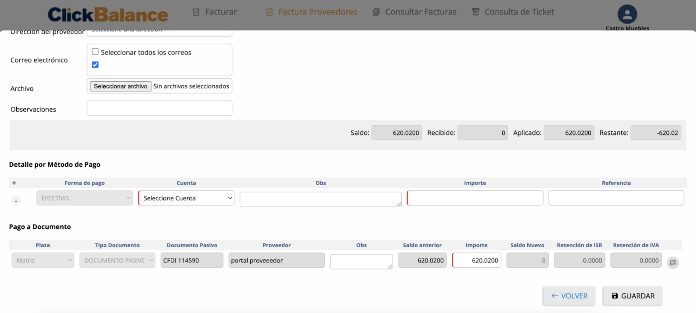Nuevo pago proveedores