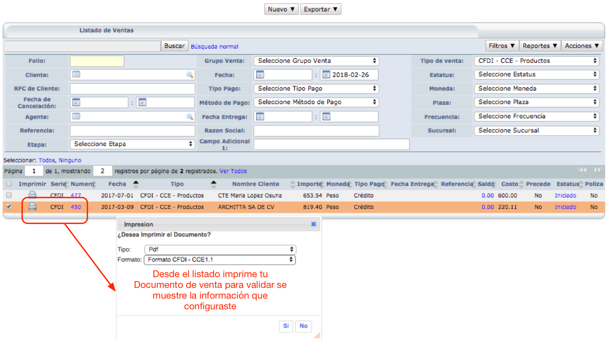 Imprime factura con CCE11