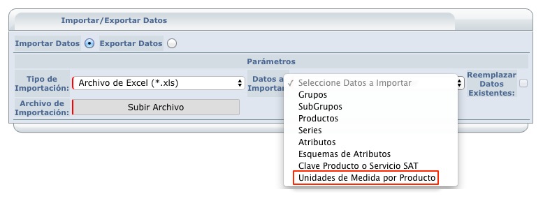 Importar unidad medida sat