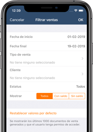 documentos venta filtro