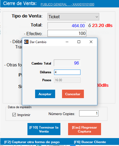 Cambio con Dolares